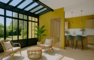 Intérieur lumineux avec un coin salon, orienté vers le jardin - Intësia Design
