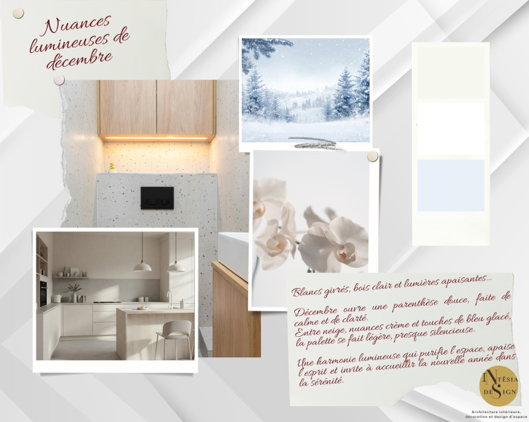 Palette de couleurs et textures pour un espace de vie lumineux et élégant.