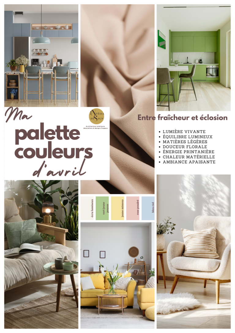Inspiration déco avec des palettes de couleurs et divers styles d'intérieur.