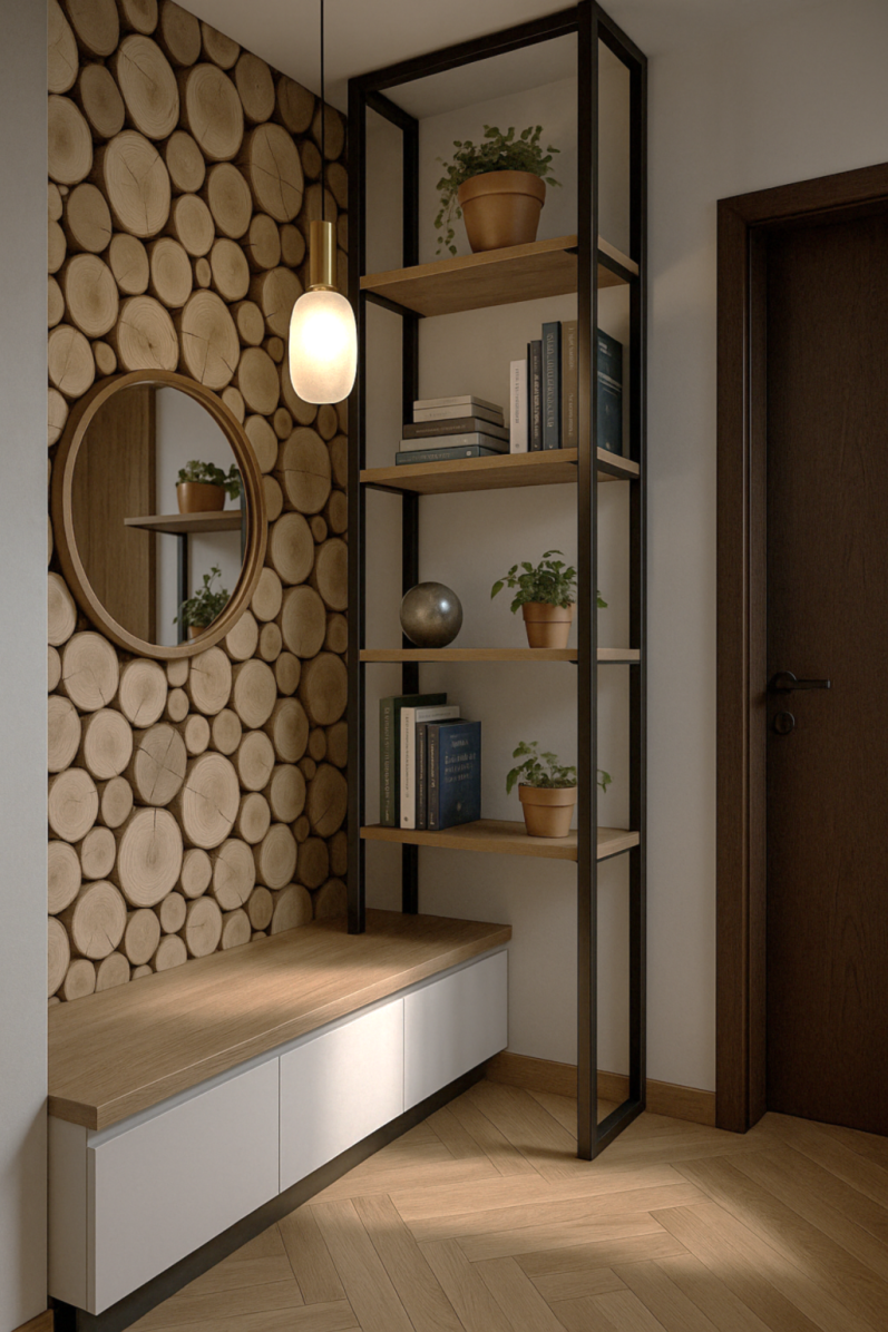 Optimisation entrée appartement - Intësia Design Nantes Étagère moderne en métal et bois, entrée contemporaine - Intësia Design